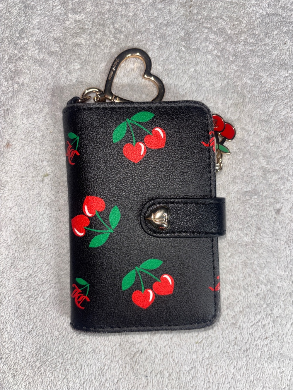 Juicy Couture Black Cherry Print Card Holder with Heart Charm